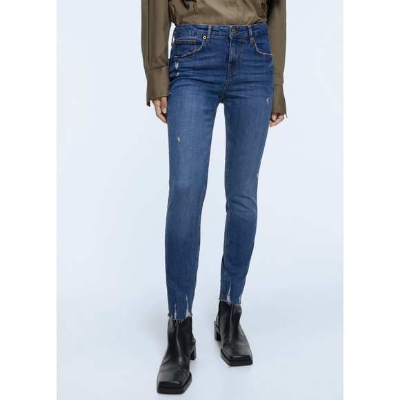 Zara Premium Skinny Jeans Island Blue Distressed 4